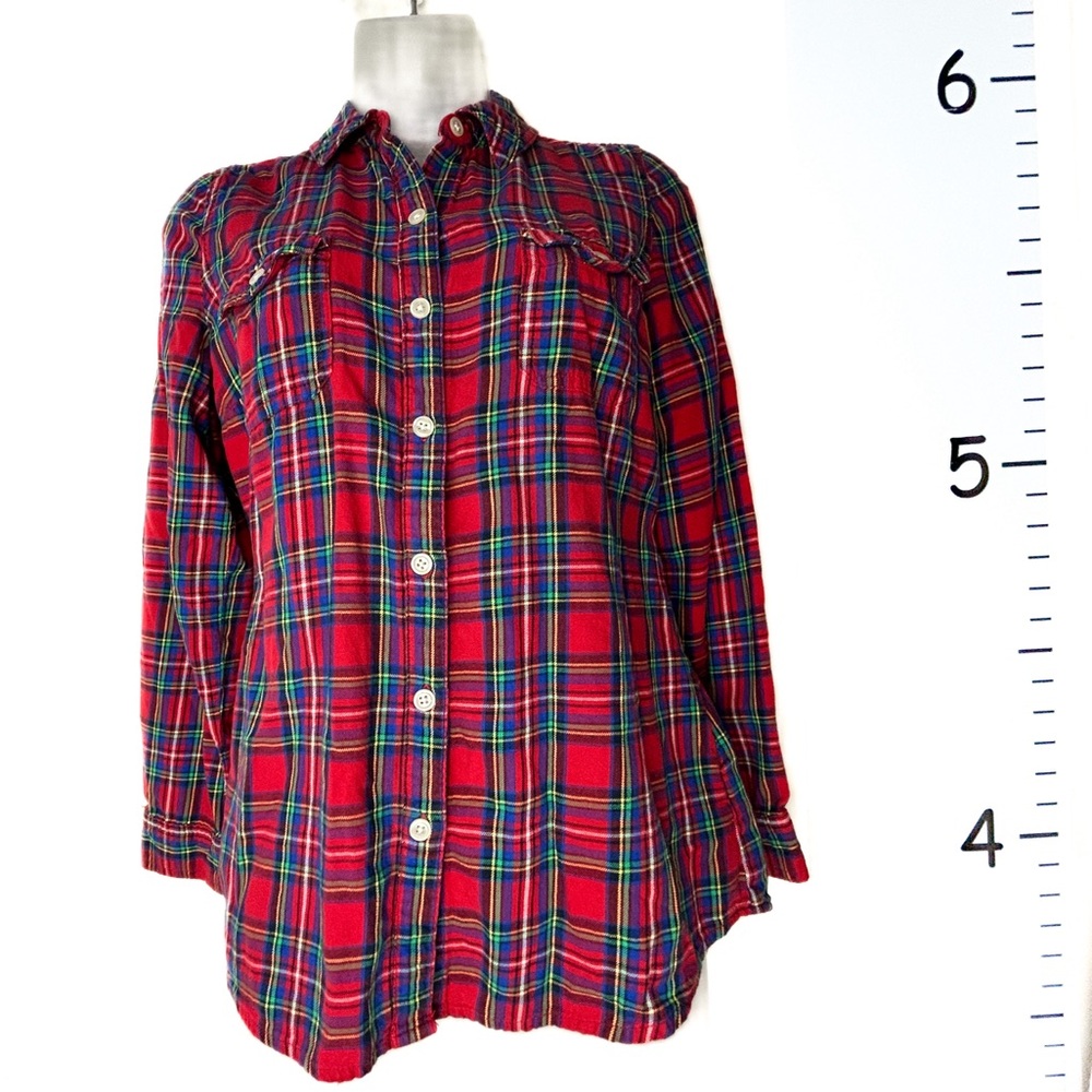 Old Navy Red Tartan Plaid Flannel Button-down‎ Shirt Women's Small